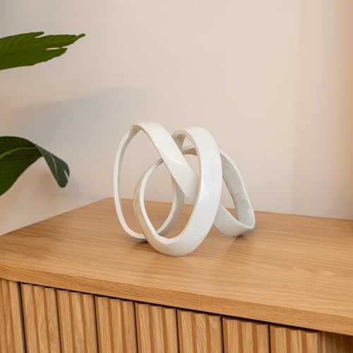 JONATHAN Y Chamberlain Abstract Ribbon Knot Sculpture, 8" x 8" x 7" White Aluminum Tabletop Art Decor for Bookshelf, Desk or Coffee Table, Modern Home Decoration DEC1000A - color: White
