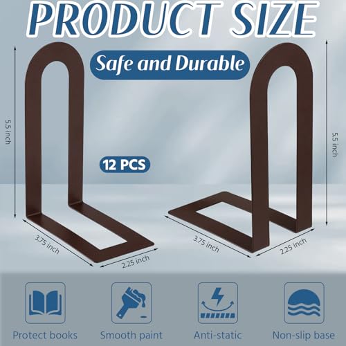 Chunful 12 Pcs Modern Metal Book Ends for Shelves Decorative Small Bookends Book Shelf Organizer Minimalist Design Stopper to Hold Books for Home Office (Bronze,5.5 * 3.75 * 2.25inch) - color: Bronze, size: 5.5*3.75*2.25inch