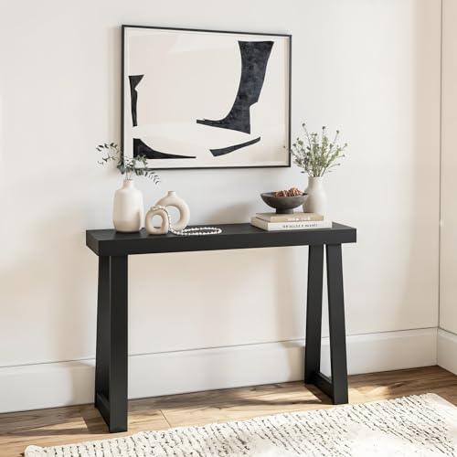 Plank+Beam Solid Wood Console Table, 46 Inch, Sofa Table, Narrow Entryway Table for Hallway, Behind The Couch, Living Room, Foyer, Easy Assembly, Black - color: Black, size: 46" Console Table