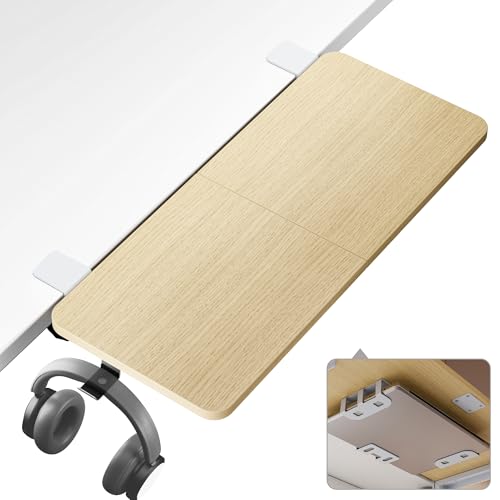PEGZONE Desk Extender Tray, 28" x 12" Clamp On Desk Shelf, Desk Extension with Laptop Holder, Table Desk Arm Rest, Clamp On Keyboard Tray for Office and Home, Workstation Organizer, Large, Wood - size: 28 x 12 inch, style: Wood with laptop shelf