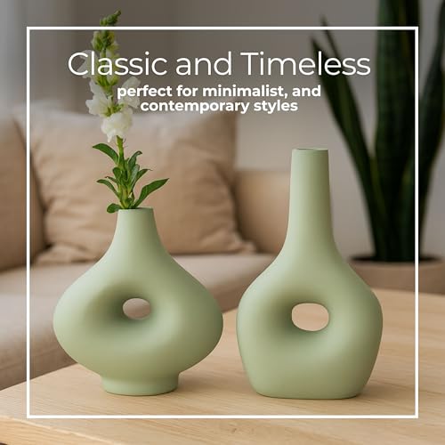 Modern Ceramic Vase with Open Cut-Out Design for Living Room Decor - Decortive Flower Vase for Home Accents, Bedroom, or Office Decor - Ideal for House and Entryway Table Display - 7", Green - color: Green, size: 7.0" H