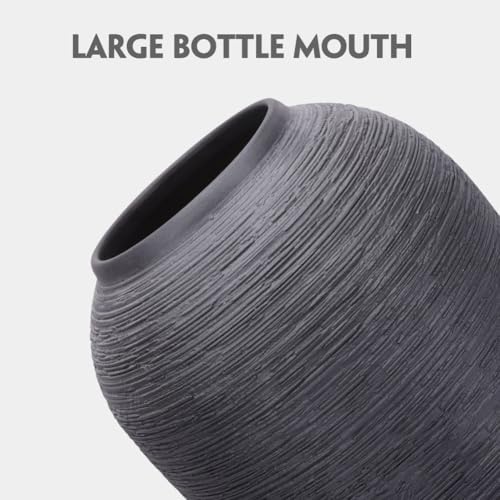 Rustic Farmhouse Flower Vase - 13.4 Inchs Large Black Ceramic Vase, Pampas Grass Vase, Modern Farmhouse Decor Vase for Home Decor, Dining Table, Entryway, Centerpiece, Living Room, Shelf Decorative - size: Large