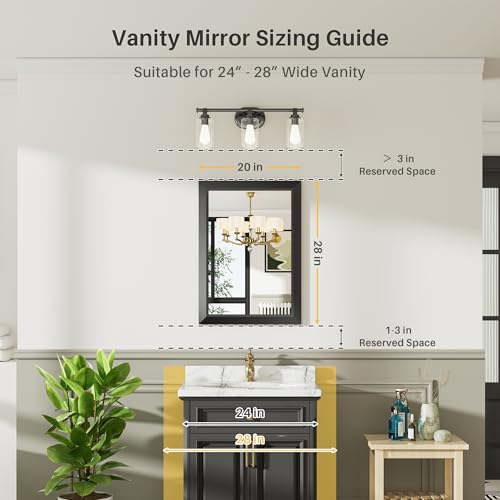 Briivue 20x28 Inch Black Bathroom Mirror for Wall, Thick Metal Framed Rectangle Mirrors for Over Sink, Bedroom, Living Room, Entryway, Anti-Rust, HD Tempered Glass - color: Black, size: 20"L x 28"W