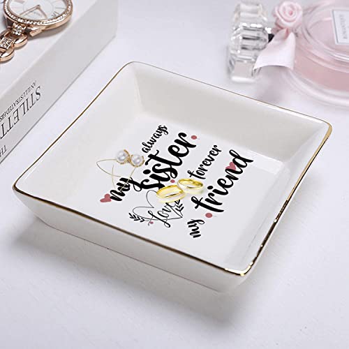 Sisters Gifts from Sister in Law Happy Birthday Gift for Women Funny Big Brother Little Ceramic Small Jewelry Dish Unique Trinket Tray Best Ring Plates Always My Sister, Forever My Friend - color: Sisters