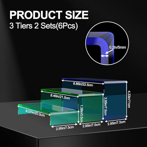 6 PCs Risers Display Stands 3 Tiers Desktop Acrylic Shelves Cake Dessert Holder Products Stand for Collectibles Shoes Jewels Pop Figure (Mix Colors) - color: Mix Colors