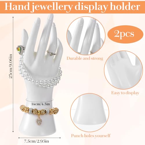 3 Pcs White Jewelry Display Mannequin Set Including Boutique Bust Holder and Hand Models Bracelet Ring Earring Showcase Display Holdor Stand for Boutique and Photography