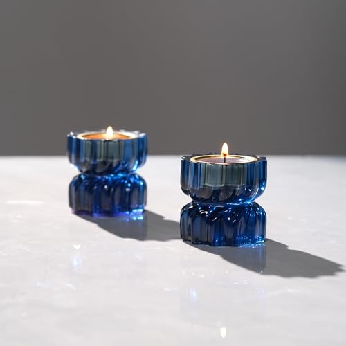 Twizzle Twist Tealight Holder, Decorative Tealight Candle Holder for Table Display, Unique Home Décor, Housewarming Gift, Spiral Sculpture Diwali Tea Light Stand Black Blue Resin Set of 2 - color: Black Blue