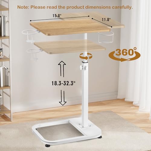 facka Adjustable C-Shaped End Table for Couch & Bed, Adjustable Height TV Tray, Stable Laptop Desk, Space-Saving Snack Side Table with Rounded Metal Corners - color: Natural Maple