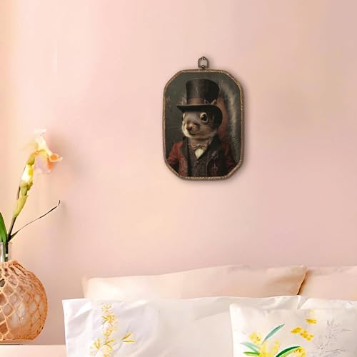 Hxlac Victorian Squirrel Rectangular Wall Art Framed, Vintage Victorian Style Animal Rectangular Wall Decor, Autumn Squirrel Hanging Canvas Prints Wall Sculptures for Farmhouse Home Room Decor, 7.1x10.2 Inch - color: rectangular squirrel