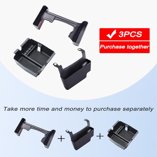 3PCS Center Console Organizer Tray Box Compatible with 2018-2025 Wrangler and 2020-2023 2024 2025 Gladiator Gear Shift Organizer Armrest Accessories Hanging Box（Not for JK/JKU） - color: Black 3PCS Set