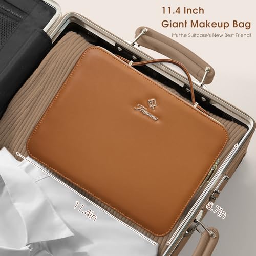 Faquenc Leather Makeup Case with LED Lighted Mirror 11.4 Inch Travel Makeup Bag Adjustable Brightness in 3 Colors Cosmetic Organizer Artist Storage Bag with Dividers Brush Holder Bag Vanity Brown - color: Brown 11.4 Inch, size: 2-Medium