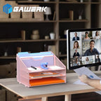 GAWERK Letter Tray Organizer, Mesh Desk File Organizer with 3 Paper Trays and 2 Vertical Upright Section (Pink) - color: Pink