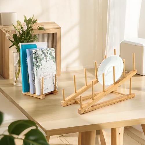 3 Pack Plate Stands for Display, Multifunctional Wooden Display Rack, Craft Show Display Stands for Tabletop Book, Artwork, Photo, Record, Magazine and Platter(Color:Wooden)
