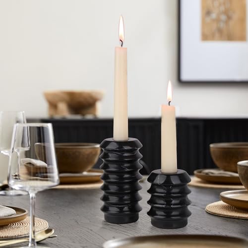 HofferRuffer Marble Candlestick Holders, Set of 2 Natural Stone Candle Holder Decorative Candle Stands for Wedding, Dinning, Party, Table Centerpieces, Fits 3/4'' Thick Candles (MarbleBlack) - color: Marbleblack