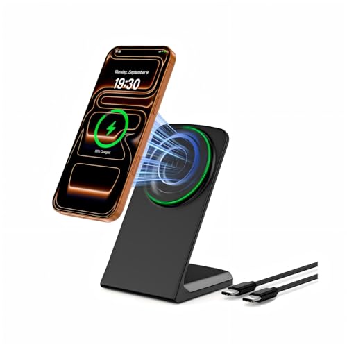 Magnetic Wireless Charger for iPhone, 15W Phone Charger Stand for iPhone/Samsung/Google(Matt Black) - color: Matt Black