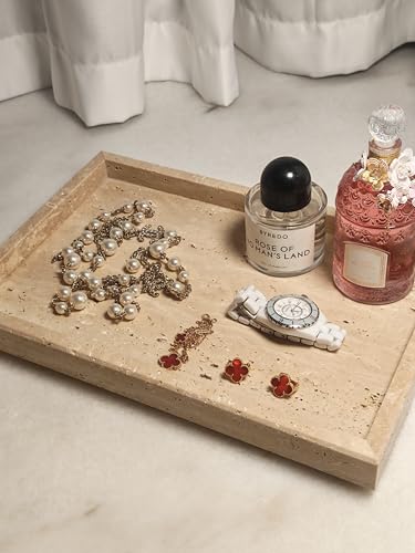 Handmade Natural Stone Decorative Tray, Polished Finish, Natural Marble Construction, Contemporary Style, Jewelry Tray, Luxury Lifestyle 11.8 x 7.87 x 1.18 Inches (Iran Holed Stone)