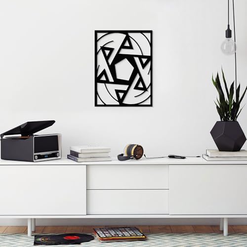 GlintHome Black Metal Wall Art - Minimalist 3D Textured Abstract Six-pointed Star Sculptures Wall Art for Office Living Room Garden Bedroom Bathroom Home Decor - color: Black-011, size: Small