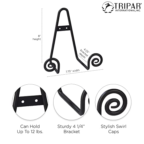 TRIPAR Decorative Scroll Rack, Large Black Display (4.5 Inch Depth) - Functions as Wall Rack or Tabletop Easel - Lightweight and Durable - Showcase Beautiful Plates, China, Artwork and More