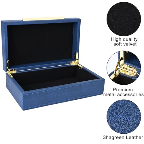 XIGEXIGE Navy Blue Shagreen box Faux Leather Decorative Box,Keepsake And Memory Storage Small Decorative Boxes with Lids for Modern Home Decor Jewelry Box Organizer - color: Blue-1