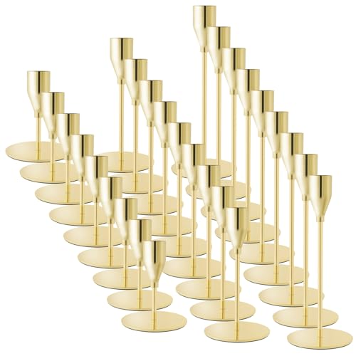 Gold Taper Candle Holders Set of 27, Modern Metal Staggered Candlestick Holders Bulk, Wedding Table Centerpiece,Mantel Decor, Elegant Home Dinner Party Anniversary Festival Decorations - color: Gold, size: Set of 27