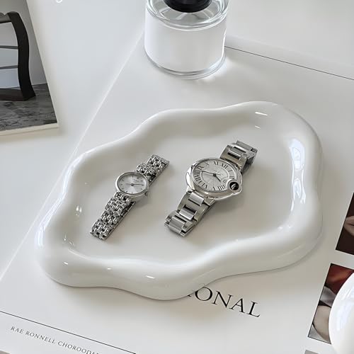 Ceramic Jewellery Dish Trinket Dish Jewelry Tray Cloud Shape Tray Perfume Tray Rings/Earrings/Bracelets/Watch/Keys Tray for Valentine's Day//Mother's Day/Birthday Gift (White) - color: White