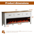 BVIUNTWO Modern Fireplace TV Stand for Up to 75 Inch TV, Entertainment Center with 60" Electric Fireplace for 65 75 Inch TV, 65" TV Stand with Storage Cabinet Drawer for Living Room (Off White) - size: 65 Inch