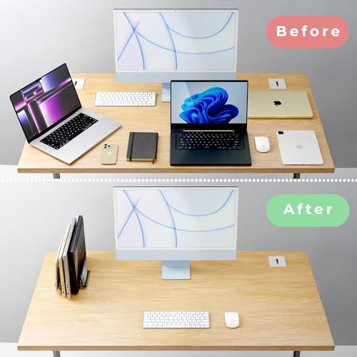 Vertical Laptop Stand Holder 5 Slots, Aluminum Space-Saving Laptop Holder, Adjustable Size Dock Tabletop Desk Organizer 3 Slot + 2 for Apple MacBook/Surface/PC/Tablet/iPad/iPhone (Space Gray) - color: Space Gray