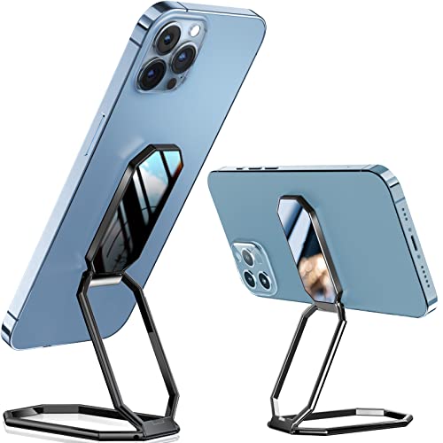 A-LuGei 𝗙𝗼𝗹𝗱𝗮𝗯𝗹𝗲 & 𝗔𝗱𝗷𝘂𝘀𝘁𝗮𝗯𝗹𝗲 Phone Kickstand Ring Holder, Magnetic Cell Phone Grips, Phone Stand for Desk, Adhesive Phone Holder for Hand, 360° Rotation Ring for Back of iPhone Case - color: Octagon Black