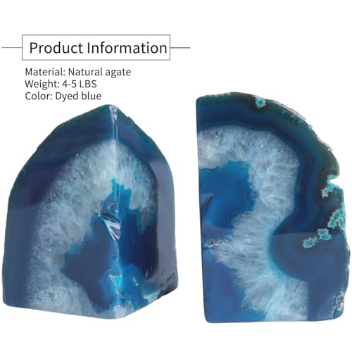 Crystal Book Ends Blue Dyed Agate Bookends Large 4-5 Lbs for Heavy Books 1 Pair - color: Blue, size: 4-5LBS