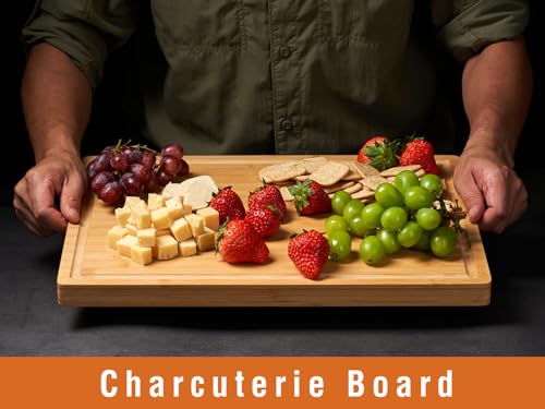 Allsum Bamboo Wood Cutting Boards for Kitchen, 1" Extra Thick Butcher Block with Juice Grooves & Handles Resisting to Warping and Cracking, Fancy Charcuterie Boards, 16"L x 11"W - size: 16"L x 11"W