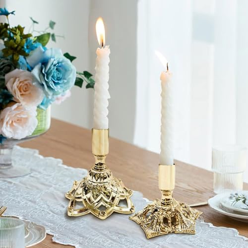 Candlestick Holders,Taper Candle Holder for Candlesticks Gold Plated Candle Metal Stick Candle Holders for Fireplace,Party, Dining,Wedding Decor,Fits 3/4 inch Thick Candle(Set of 2Pcs) - color: Gold, size: 1 set (2 pcs)