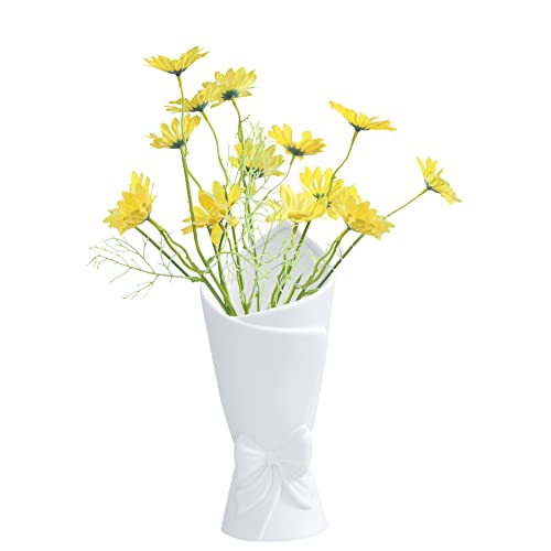 Matte White Bowknot Ceramic Vase, Modern Flower Vases for Home Decor, Pampas, Living Room, Mantel, Table Decoration (Model B)