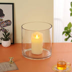 8" Wide 8" Tall Large Hand Blown Sturdy Clear Cylinder Glass Vase, Centerpiece Flower Vase for Rose, Tulip, Boquets, Hurricane Candle Holder (1, 8"x8") - size: 8"x8"