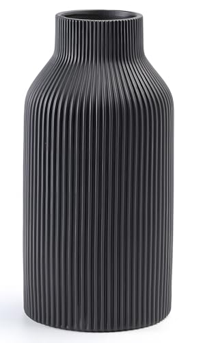 10 Inch Black Ceramic Vase for Decor,Minimalist Modern Home Decorative Large Flower Vase for Pampas Grass,Bookshelf, Living Room, Shelf, Bedroom, Bathroom, Entryway Mantel Decor