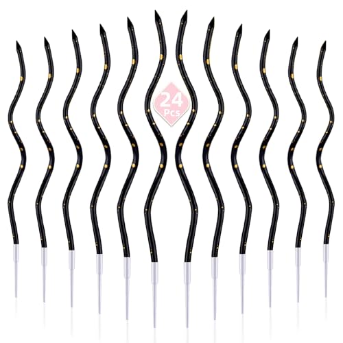 PHD CAKE 24-Count Black Gold Spiral Long Thin Birthday Candles, Cake Candles, Birthday Parties, Wedding Decorations, Party Candles - color: Black Gold