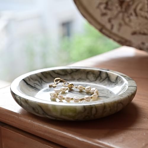 ZSHAWN Natural Cold Emerald Marble Ring Dish Jewelry Tray – 5.5" Trinket Dish for Rings Earrings Necklace, Scratch-Resistant Vanity Organizer, Elegant Gift for Women - color: Cold Emerald