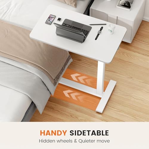 Sweetcrispy Overbed Bedside Table with Wheels, Adjustable Hospital & Home Use Bed Table, Rolling Laptop Table, Mobile Standing Desk, White - color: White