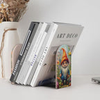 Decorative Bookends Floral Painting Gnome Flowers Kids Wood Bookends 2 Pcs Book Stoppers for Shelves Desk Non-Skid Modern Bookends for Office Kitchen School