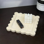 Square Marble Decorative Tray with Scalloped Edge, Luxury Natural Stone Bathroom Vanity Tray, Dresser Top Perfume Coffee Home Kitchen Sink Tray, Key Trinket Ring - color: Beige Travertine