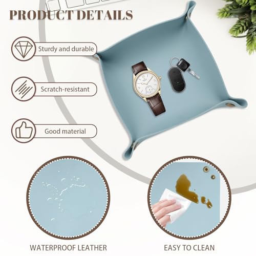 3 Pack Leather Valet Tray, 3 Sizes Catchall Tray Desk Organizer for Key Jewelry Trinket Watch Perfume Coin, for Entryway Table Nightstand Dresser Vanity Travel, Blue - color: Blue