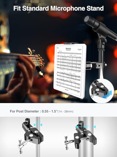 elitehood Metal iPad Holder for Mic Stand, 360° Adjustable Mic Stand Tablet Holder, Aluminum iPad Mount for Music Microphone Stand, Compatible with 4.7-13" Tablets and Cell Phones - size: 4.5in - Single Ball Joint