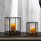 yshengood Hurricane Candle Holder Set of 2 Pcs, Black Candle Holder for Pillar Candle - size: 2-Piece Set (1 Large + 1 Medium)