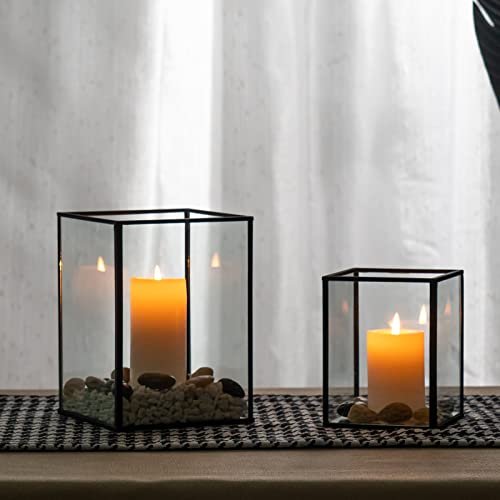 yshengood Hurricane Candle Holder Set of 2 Pcs, Black Candle Holder for Pillar Candle - size: 2-Piece Set (1 Large + 1 Medium)
