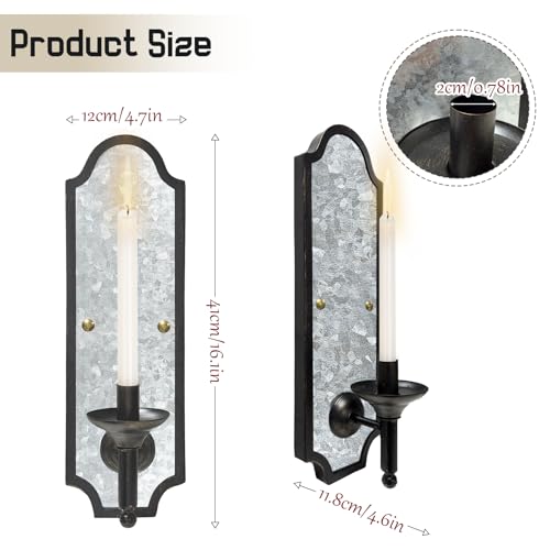 Vintage Wall Sconce Candle Holder, Black Bronze with Galvanized Metal Backplate, 16.14x4.92 Inch, Decorative Wall Mount, 2-Pack