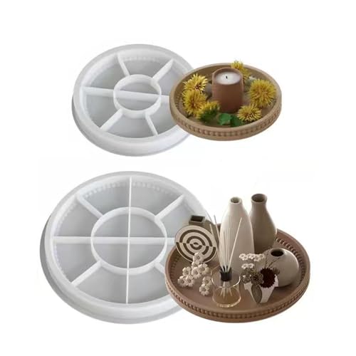 2PCS Round Resin Tray Mold with Bead Edges,Jewelry Trinket Plate Candle Holder Mold DIY Art Craft Christmas Home Decor (Round)