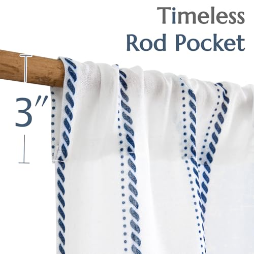 jinchan Linen Striped Kitchen Curtains Tier Cafe Curtains for Living Room Bathroom RV 24 Inch Farmhouse Rustic Half Window Treatment Light Filtering 2 Panels Blue on White - color: Cottage Striped Blue, size: 26"W x 24"L (Pack of 2)