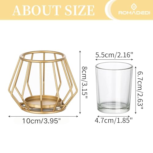 Geometric Tea Light Candle Holders - Wedding Centerpiece for Tables Morden Metal Votive Tealight Candles Stand with Glasses Coffee Home Room Decor Wedding Party Birthday Decoration, Gold 12 pcs