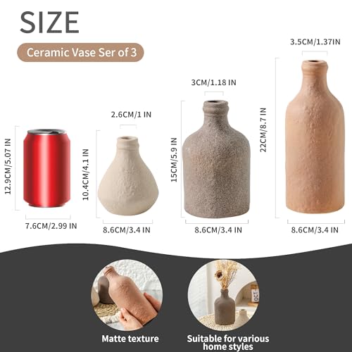 Ceramic Vase Set of 3, Vases Home Decor, Decorative Vases for Table, Boho Flower Vase Modern Neutral Vases for Room Decor, Table, Mantel,Entryway Living Room Kitchen Bedroom Bathroom - Brown - color: 009-multicolor Metallic