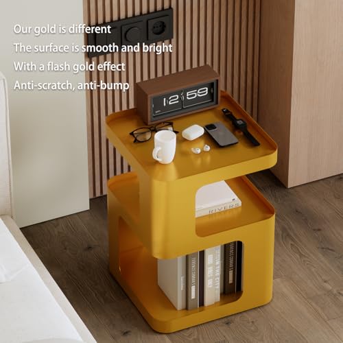 Gold Side Table,Modern end Table with Storage,Unique nightstand,Metal Bedside Tables,Accent Table for Living Room,Bedroom,Couch.no Assembly Required - color: Gold