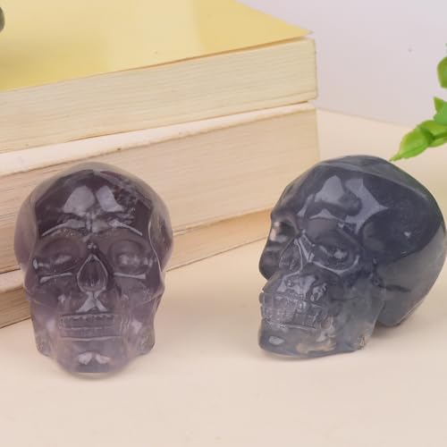 2 Inch Fluorite Crystal Skulls Decor,Human Skull Sculpture Statues Healing Crystal Decor,Halloween Skull Figurines,Home Office Decoration Christmas Meditation Gifts for Men Women - color: Fluorite Crystal